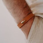 Bracelet en cuir mon petit poids camel (plaqu or jaune)