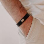 Bracelet en cuir mon petit poids noir (plaqu or jaune)
