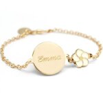 Bracelet enfant fleur laqu ivoire plaqu or (personnalisable)