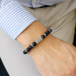 Bracelet homme en perles agate noire (personnalisable)