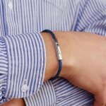 Bracelet papa tress� cuir bleu (personnalisable)