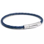 Bracelet papa tress� cuir bleu (personnalisable)