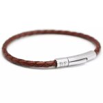 Bracelet papa tress� cuir marron (personnalisable)