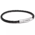 Bracelet papa tress� cuir noir (personnalisable)