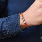 Bracelet papa tress� cuir orange (personnalisable)
