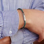 Bracelet papa tress� cuir turquoise (personnalisable)