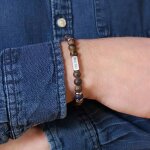 Bracelet perles papa bronzites et lapis lazuli (personnalisable)