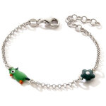 Bracelet perroquet vert - fleur (argent 925)