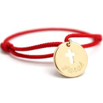 Bracelet cordon croix ivoire plaqu� or (personnalisable)