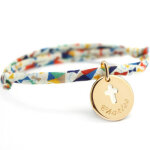Bracelet cordon liberty m�daille croix ivoire plaqu� or (personnalisable)