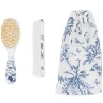 Brosse et peigne imprim� inspiration toile de jouy bleu