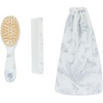Brosse et peigne imprim� inspiration toile de jouy gris