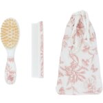 Brosse et peigne imprim� inspiration toile de jouy rose