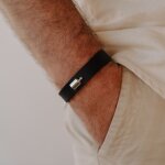 Bracelet en cuir mon petit poids noir (argent rhodi�)