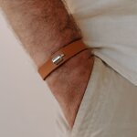 Bracelet en cuir mon petit poids camel (argent rhodi�)