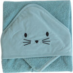 Cape de bain + gant chat bleu nil (75 x 75 cm)
