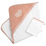Cape de bain + gant de toilette petit c?ur
