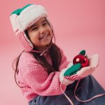 Chapka tricolore coton let's dance vert rose et rayures rouges (3 - 6 ans)