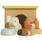 Clapier avec lapin et cochon d'inde pour maison de poup�e en bois fsc