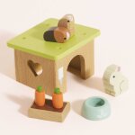 Clapier avec lapin et cochon d'inde pour maison de poup�e en bois fsc