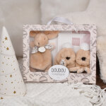 Coffret chaussons et doudou beige lapin doudou