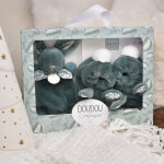 Coffret chaussons et doudou vert sauge lapin doudou