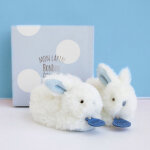 Coffret chaussons hochet mon tout petit lapin bleu (0 - 6 mois)