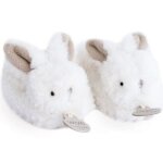Coffret chaussons de naissance lapin hochet beige (taille 16 - 18)