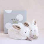 Coffret chaussons de naissance lapin hochet beige (taille 16 - 18)