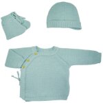 Coffret de naissance brassire, bonnet et chaussons sauge (0 - 1 mois)