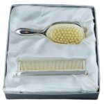 Coffret peigne et brosse  cheveux filets (mtal argent)