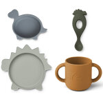 Coffret repas en silicone vivi dino bleu, vert et moutarde (4 pi�ces)