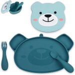 Set repas en silicone ourson bleu (4 pi�ces)
