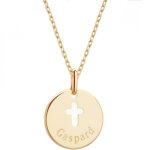 Collier enfant m�daille croix ivoire plaqu� or 42 cm (personnalisable)