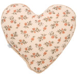 Coussin d�co forme coeur fausse fourrure angora beige et fleurs