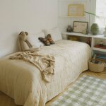 Couverture b�b� tricot�e tiles miel (80 x 100 cm)