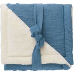 Couverture peluche microfibre et gaze pierre bleue