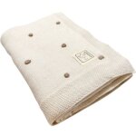 Couverture en tricot et coton bio crme et marron (80 x 100 cm)