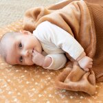 Couverture en tricot et flanelle camel (75 x 100 cm)
