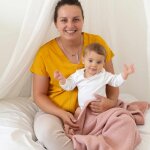 Couverture en tricot et flanelle vieux rose (75 x 100 cm)