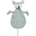 Doudou attache sucette biche en tricot vert cendre