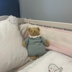 Doudou avec hochet ours celadon