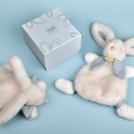 Doudou lapin bonbon bleu gris (25 cm)