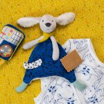 Doudou pilou bleu puce et pilou (personnalisable)