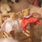 Doudou plat avec hochet ours rose poudr�