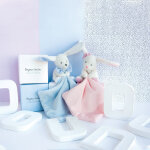 Doudou plat lapin rose j'aime mon doudou