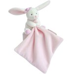 Doudou plat lapin rose j'aime mon doudou