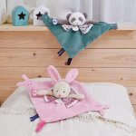 Doudou plat avec marionnette � doigt panda les petits fut�s (30 cm)
