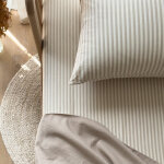 Drap housse percale de coton ray� lin (60 x 120 cm)