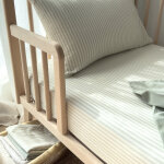 Drap housse percale de coton ray� tilleul (70 x 140 cm)